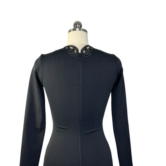 Dress the Population Black Long Sleeve Embroidered Neckline Mini Cocktail Dress| - Picture 4 of 8